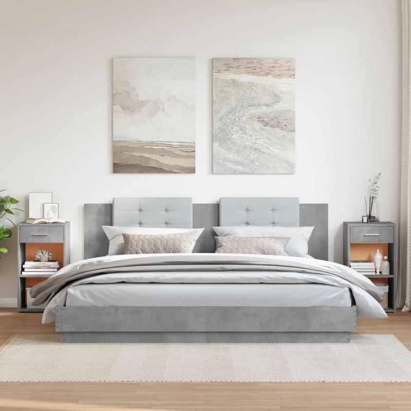 Casa si Gradina - Mobilier - Comode si corpuri - Noptiere - Noptiere, 2 buc., gri beton, 35x34x65 cm, lemn prelucrat - Infinity.ro