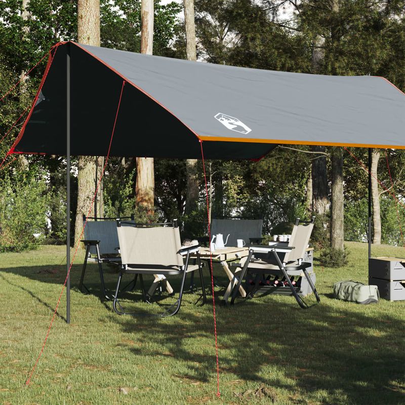 Sport si Outdoor - Camping - Copertine si adaposturi - Prelata de camping gri/portocaliu, 460x305x210 cm, impermeabila, material tafta - Infinity.ro