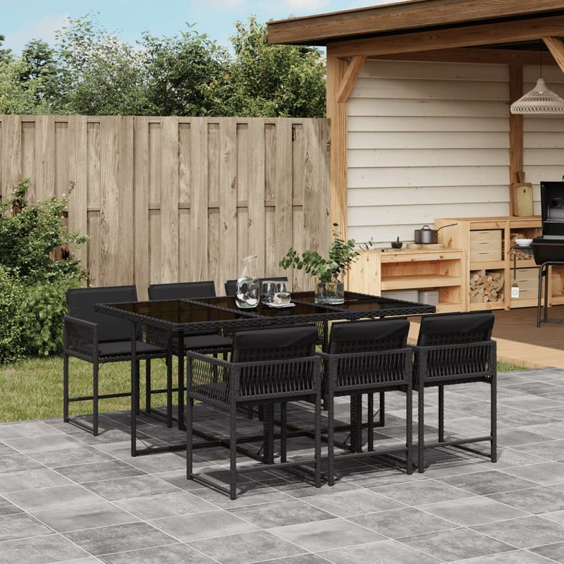 Casa si Gradina - Gradina si terasa - Mobilier exterior - Seturi mobila gradina - Set mobilier de gradina cu perne, 7 piese, negru, poliratan - Infinity.ro