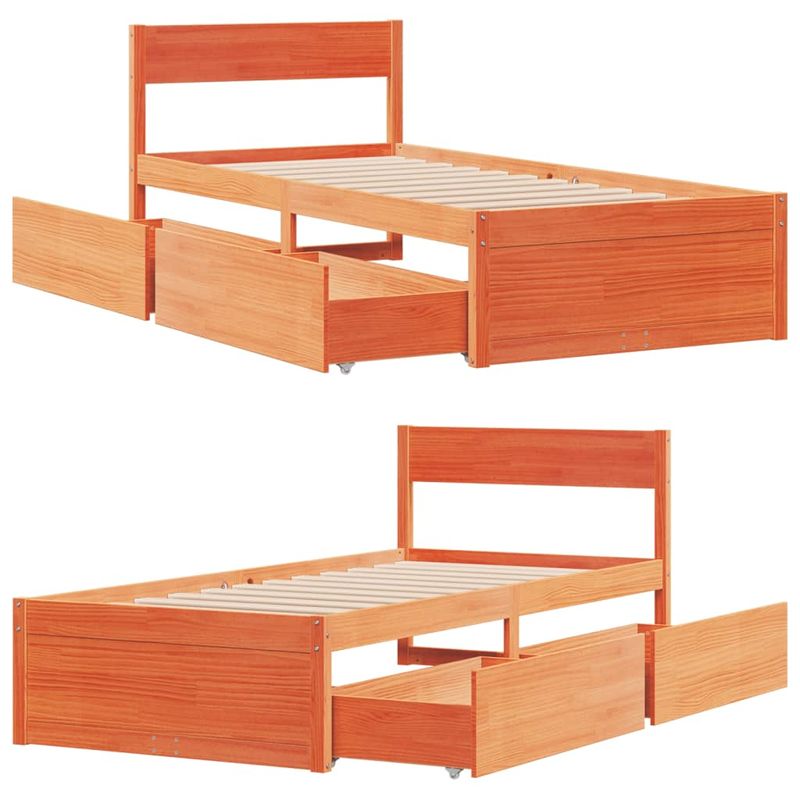 Casa si Gradina - Mobilier - Paturi si accesorii - Paturi - Cadru de pat cu tablie, maro ceruit, 100x200 cm, lemn masiv pin - Infinity.ro