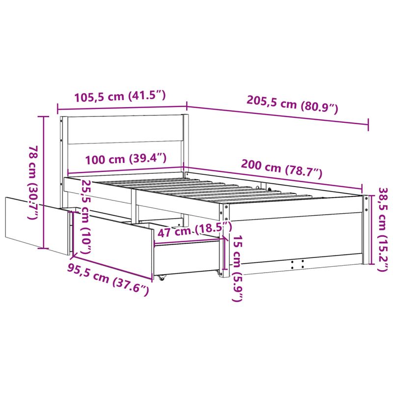 Casa si Gradina - Mobilier - Paturi si accesorii - Paturi - Cadru de pat cu tablie, maro ceruit, 100x200 cm, lemn masiv pin - Infinity.ro