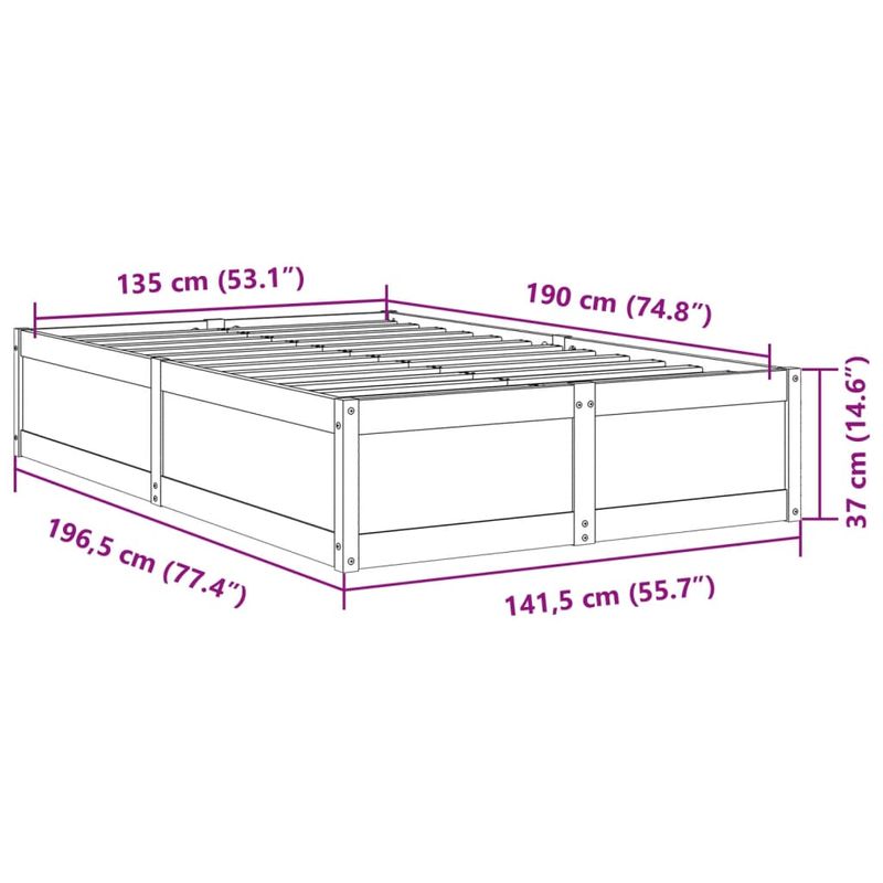 Casa si Gradina - Mobilier - Paturi si accesorii - Paturi - Cadru de pat, maro ceruit, 135x190 cm, lemn masiv de pin - Infinity.ro