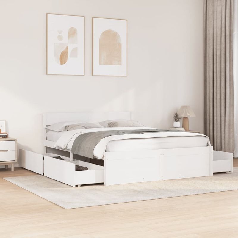Casa si Gradina - Mobilier - Paturi si accesorii - Paturi - Cadru de pat cu sertare, alb, 150x200 cm, lemn masiv pin - Infinity.ro