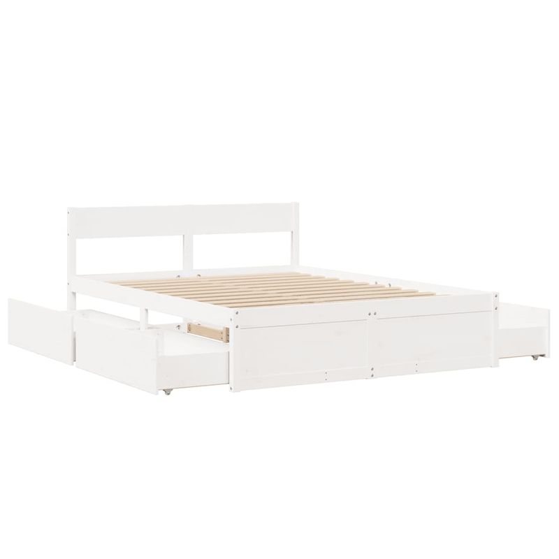Casa si Gradina - Mobilier - Paturi si accesorii - Paturi - Cadru de pat cu sertare, alb, 150x200 cm, lemn masiv pin - Infinity.ro
