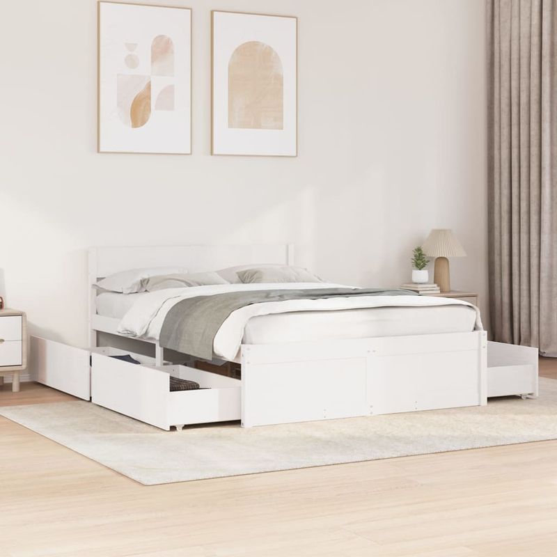 Casa si Gradina - Mobilier - Paturi si accesorii - Paturi - Cadru de pat cu sertare, , alb, 120x200 cm, lemn masiv de pin - Infinity.ro