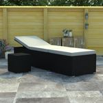 Casa si Gradina - Gradina si terasa - Mobilier exterior - Scaune si sezlonguri gradina - Sezlong cu perna si masuta de ceai, negru, poliratan - Infinity.ro