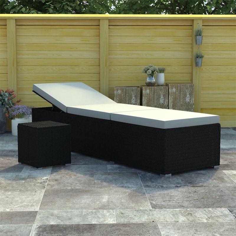 Casa si Gradina - Gradina si terasa - Mobilier exterior - Scaune si sezlonguri gradina - Sezlong cu perna si masuta de ceai, negru, poliratan - Infinity.ro