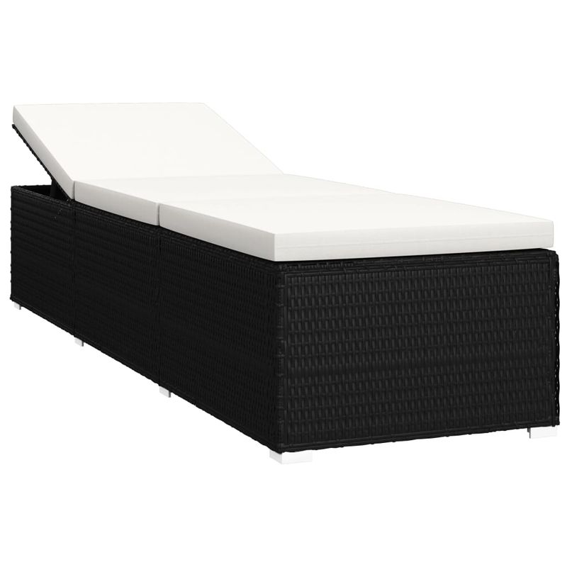 Casa si Gradina - Gradina si terasa - Mobilier exterior - Scaune si sezlonguri gradina - Sezlong cu perna si masuta de ceai, negru, poliratan - Infinity.ro