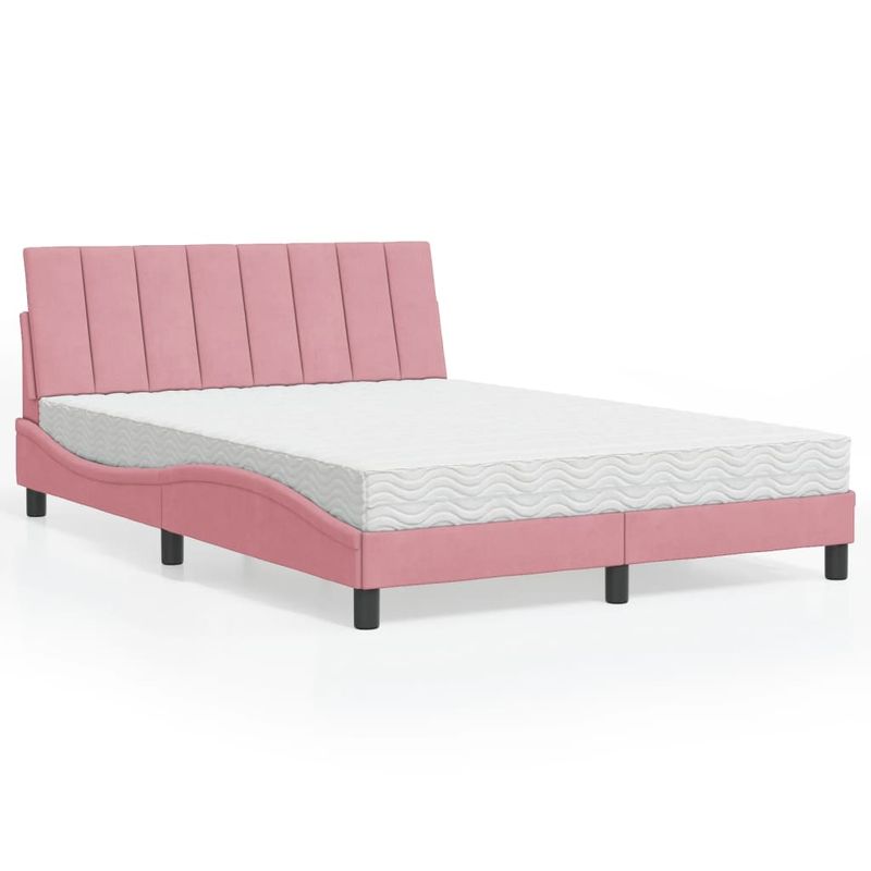 Casa si Gradina - Mobilier - Paturi si accesorii - Paturi - Pat cu saltea, roz, 140x190 cm, catifea - Infinity.ro