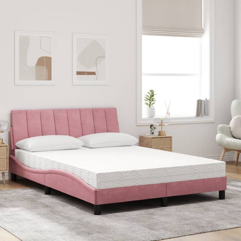 Casa si Gradina - Mobilier - Paturi si accesorii - Paturi - Pat cu saltea, roz, 140x190 cm, catifea - Infinity.ro