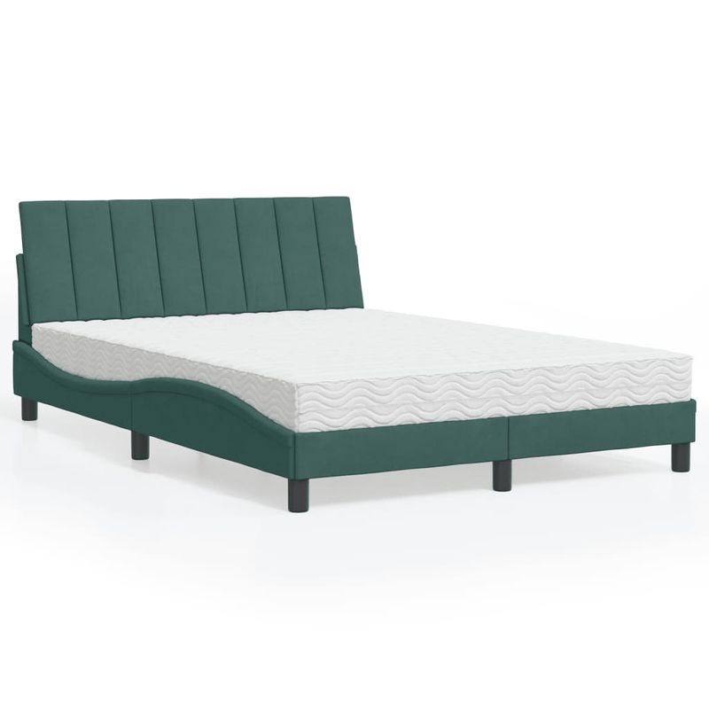 Casa si Gradina - Mobilier - Paturi si accesorii - Paturi - Pat cu saltea, verde inchis, 140x190 cm, catifea - Infinity.ro