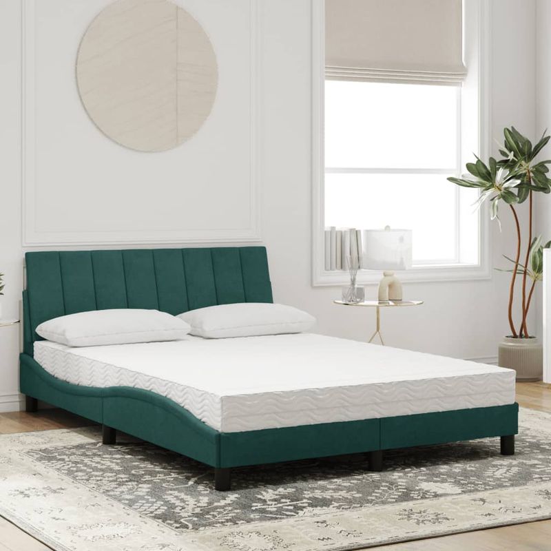 Casa si Gradina - Mobilier - Paturi si accesorii - Paturi - Pat cu saltea, verde inchis, 140x190 cm, catifea - Infinity.ro