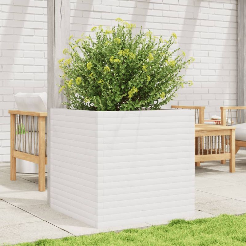 Casa si Gradina - Gradinarit si plante - Plante si ghivece - Ghivece si suporturi - Jardiniera de gradina, alb, 70x70x68,5 cm, lemn masiv de pin - Infinity.ro