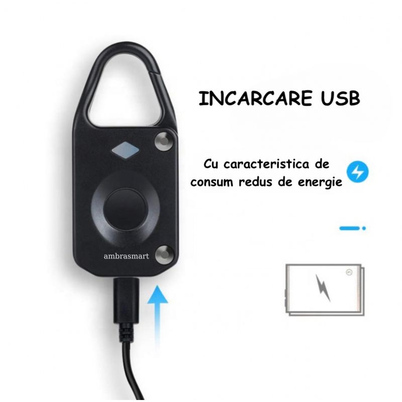 Casa si Gradina - Constructii - Feronerie si accesorii - Lacate - Lacat inteligent cu amprenta si incarcare USB, Mic si practic, Pana la 10 amprente, Deblocare rapida in 0,5 secunde - Infinity.ro