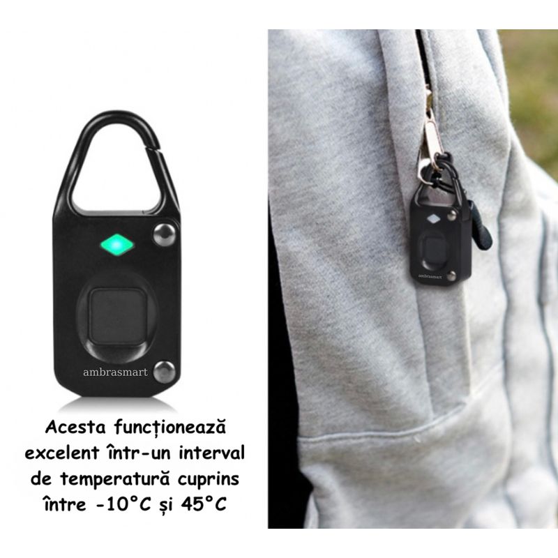 Casa si Gradina - Constructii - Feronerie si accesorii - Lacate - Lacat inteligent cu amprenta si incarcare USB, Mic si practic, Pana la 10 amprente, Deblocare rapida in 0,5 secunde - Infinity.ro