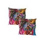 Casa si Gradina - Textile si covoare - Lenjerii de pat - Fete de perna - Set 2 fete de perna, print femeie Africana cu turban colorat, 43x43 cm, EHA - Infinity.ro