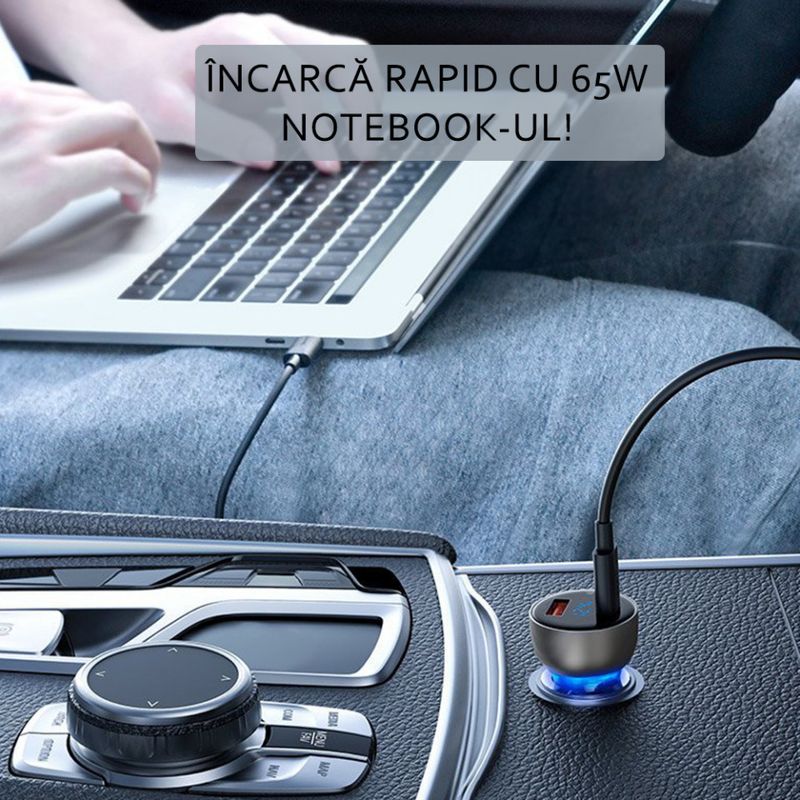 Laptop, Telefoane si Tablete - Telefoane mobile si accesorii - Accesorii Telefoane - Incarcatoare telefoane - Incarcator Auto Type-C PD65W, USB QC4.0 - Baseus (CCKX-C0G) - Transparent - Infinity.ro