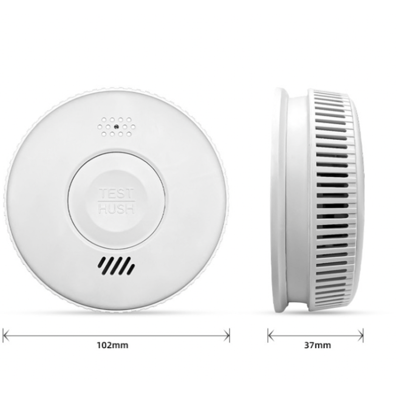 Casa si Gradina - Electrice - Smart Home - Centrale si module smart home - Detector de Fum ambrasmart Wireless pe Baterii, Aplicatie Tuya, Autonom, 85 dB, Alb, Detectare Avansata a Fumului - Infinity.ro