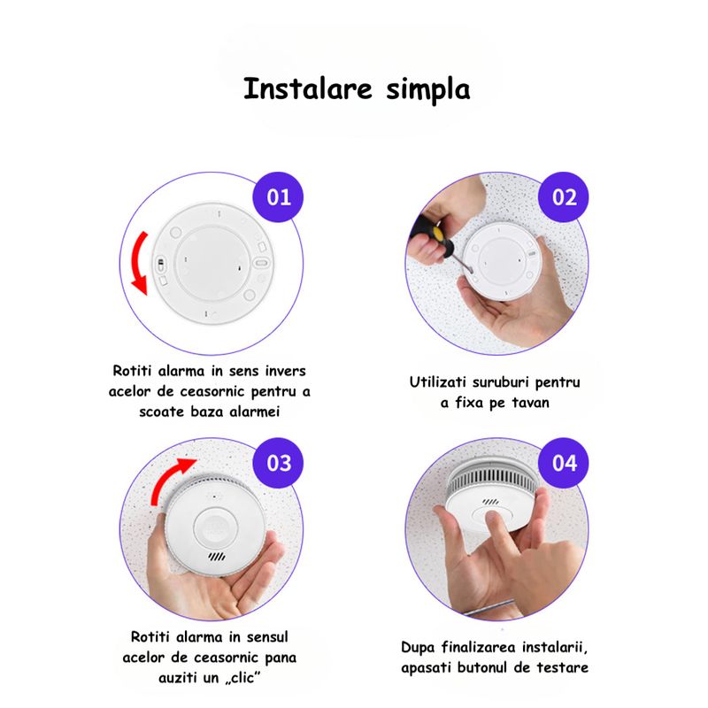 Casa si Gradina - Electrice - Smart Home - Centrale si module smart home - Detector de Fum ambrasmart Wireless pe Baterii, Aplicatie Tuya, Autonom, 85 dB, Alb, Detectare Avansata a Fumului - Infinity.ro