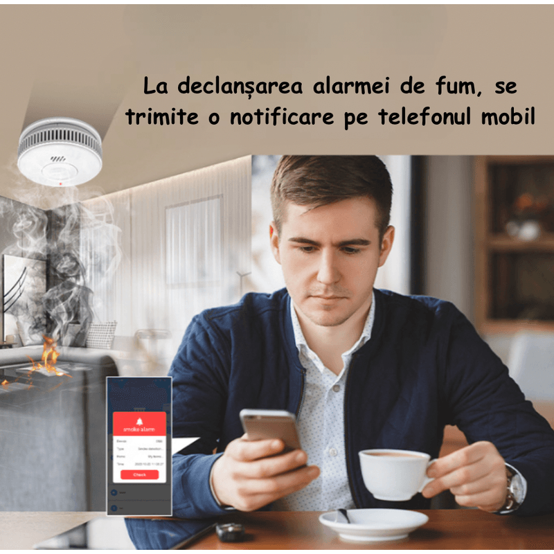 Casa si Gradina - Electrice - Smart Home - Centrale si module smart home - Detector de Fum ambrasmart Wireless pe Baterii, Aplicatie Tuya, Autonom, 85 dB, Alb, Detectare Avansata a Fumului - Infinity.ro