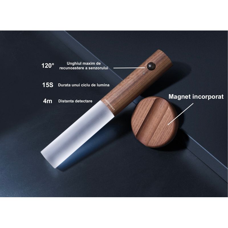 Casa si Gradina - Corpuri si surse de iluminat - Veioze si lampi - Veioze - Lampa Inteligenta de Interior cu Senzor de Miscare, Black Walnut, Lumina Calda - Infinity.ro