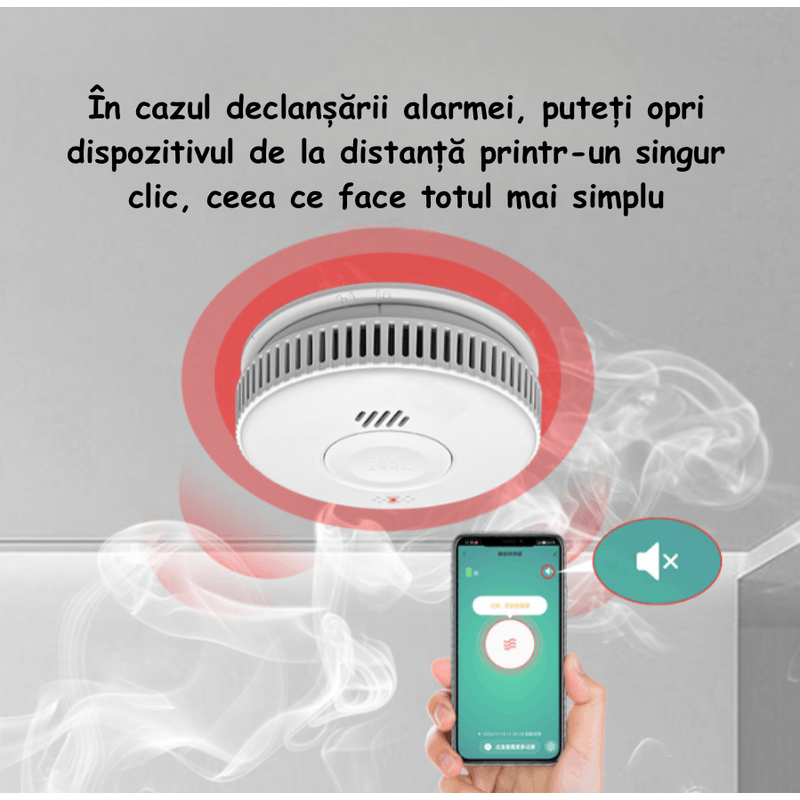 Casa si Gradina - Electrice - Smart Home - Centrale si module smart home - Detector de Fum ambrasmart Wireless pe Baterii, Aplicatie Tuya, Autonom, 85 dB, Alb, Detectare Avansata a Fumului - Infinity.ro