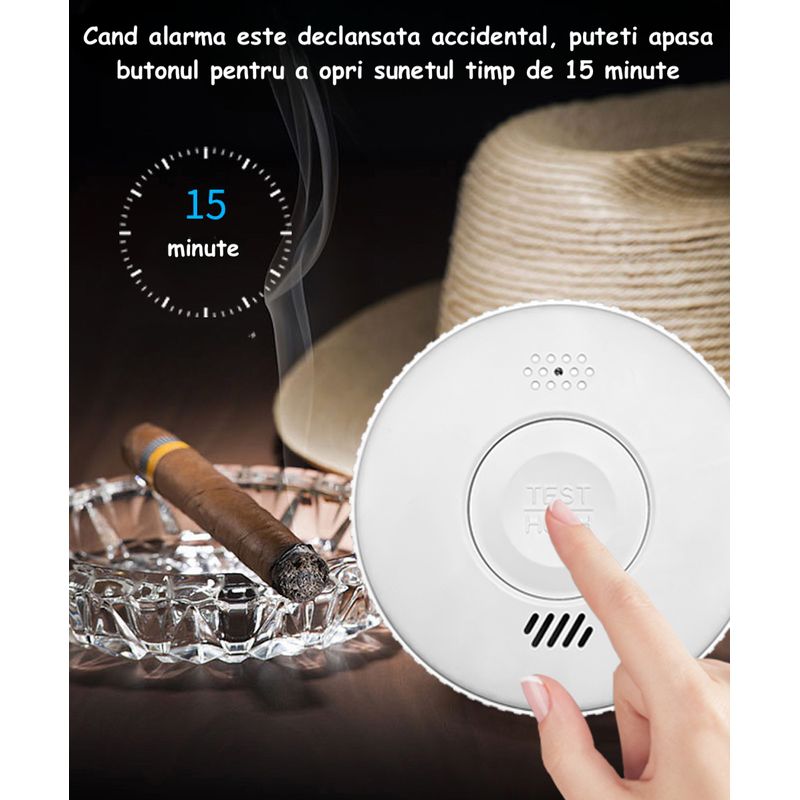 Casa si Gradina - Electrice - Smart Home - Centrale si module smart home - Detector de Fum ambrasmart Wireless pe Baterii, Aplicatie Tuya, Autonom, 85 dB, Alb, Detectare Avansata a Fumului - Infinity.ro