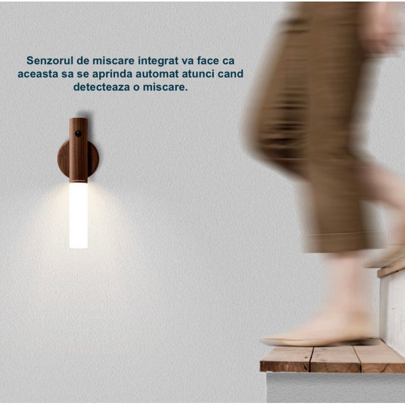 Casa si Gradina - Corpuri si surse de iluminat - Veioze si lampi - Veioze - Lampa Inteligenta de Interior cu Senzor de Miscare, Black Walnut, Lumina Calda - Infinity.ro