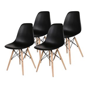 Set 4 scaune dining/ bucatarie, negre cu picioare din lemn masiv