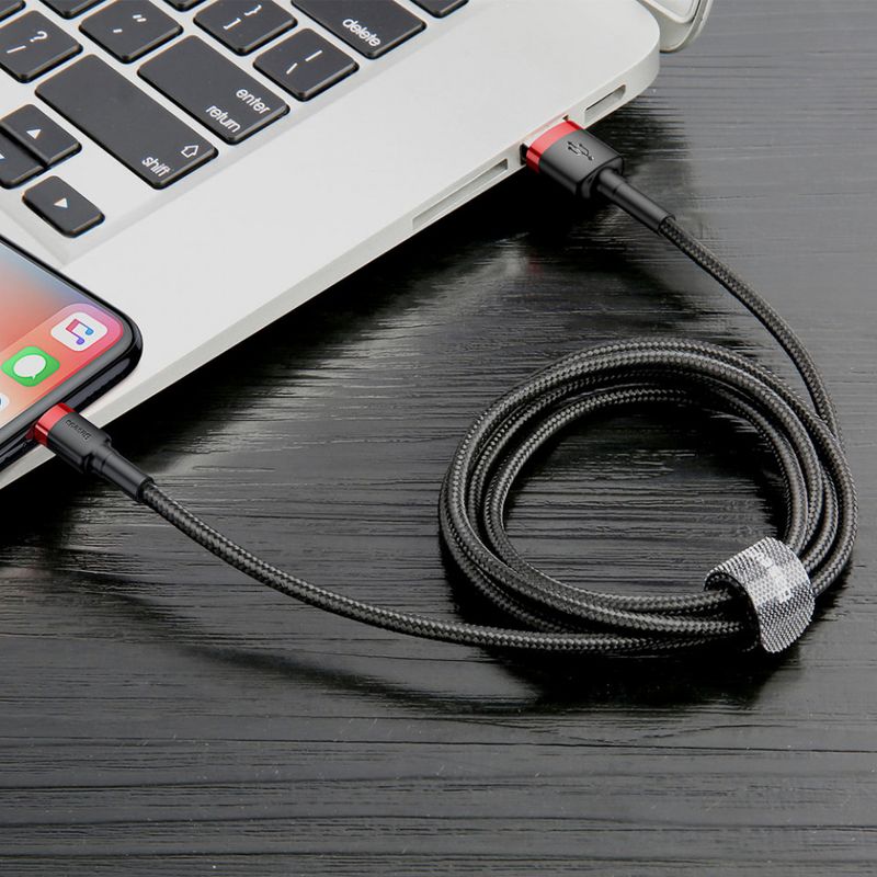 Laptop, Telefoane si Tablete - Telefoane mobile si accesorii - Accesorii Telefoane - Cabluri si adaptoare telefoane - Cablu de Date USB la Lightning 2.4A, 1m - Baseus Cafule (CALKLF-B19) - Rosu Negru - Infinity.ro