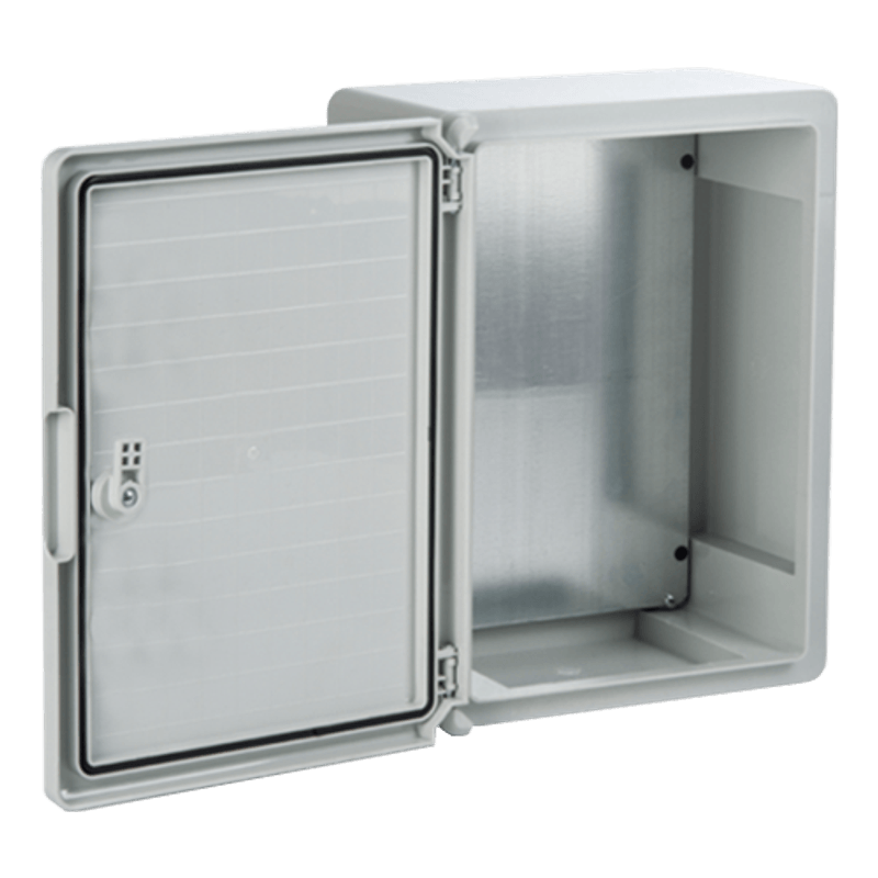 Casa si Gradina/Electrice/Smart Home/Accesorii control acces si supraveghere - Cutie distributie IP65 din ABS gri, usa mata, placa metalica, 200x300x130 mm PP3001 - Infinity.ro