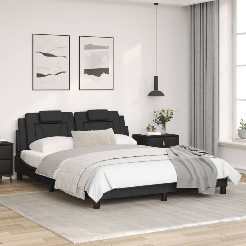 Casa si Gradina - Mobilier - Paturi si accesorii - Paturi - Cadru de pat cu tablie, negru, 160x200 cm, piele ecologica - Infinity.ro
