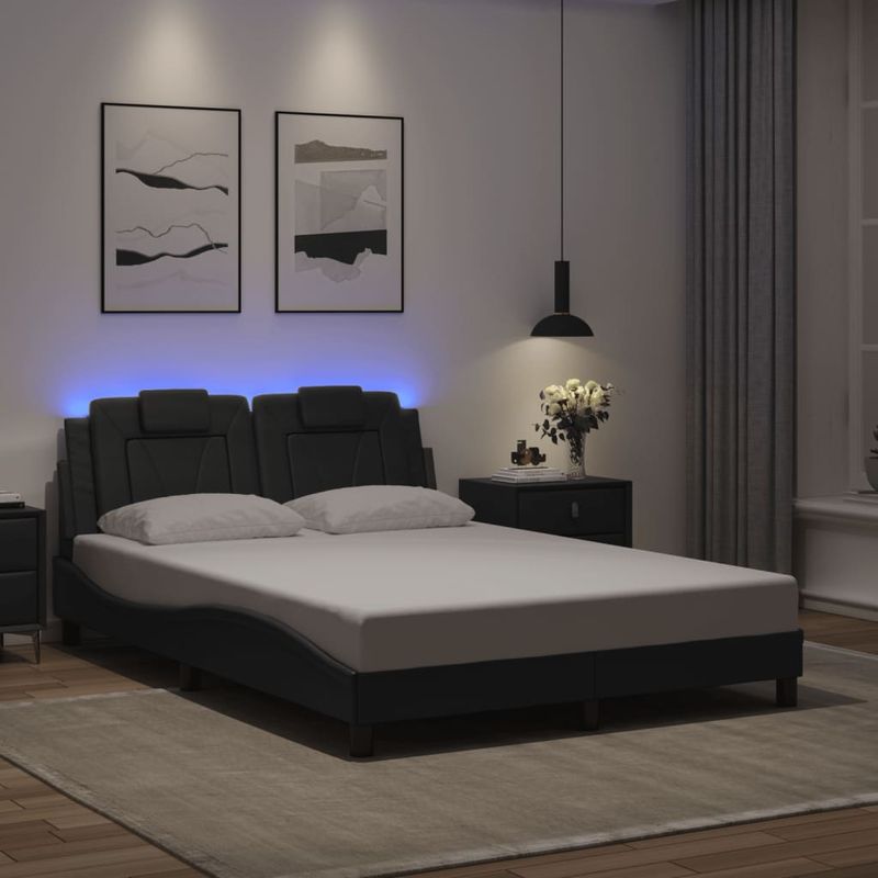 Casa si Gradina - Mobilier - Paturi si accesorii - Paturi - Cadru de pat cu lumini LED, gri, 140x200 cm, piele ecologica - Infinity.ro