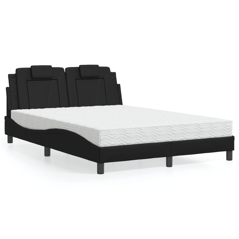 Casa si Gradina - Mobilier - Paturi si accesorii - Paturi - Pat cu saltea, negru, 140x190 cm, piele ecologica - Infinity.ro