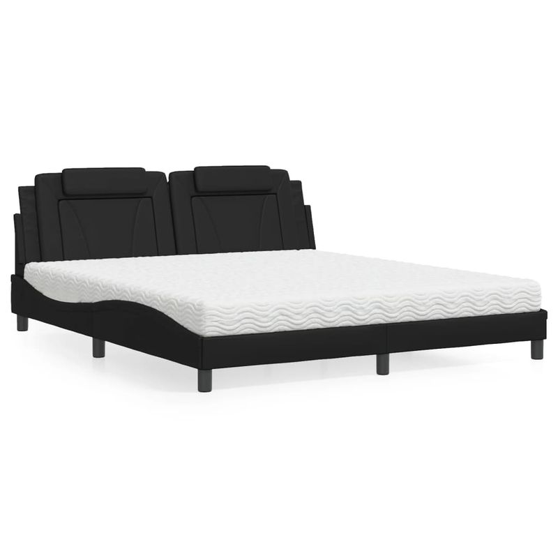 Casa si Gradina - Mobilier - Paturi si accesorii - Paturi - Pat cu saltea, negru, 180x200 cm, piele ecologica - Infinity.ro