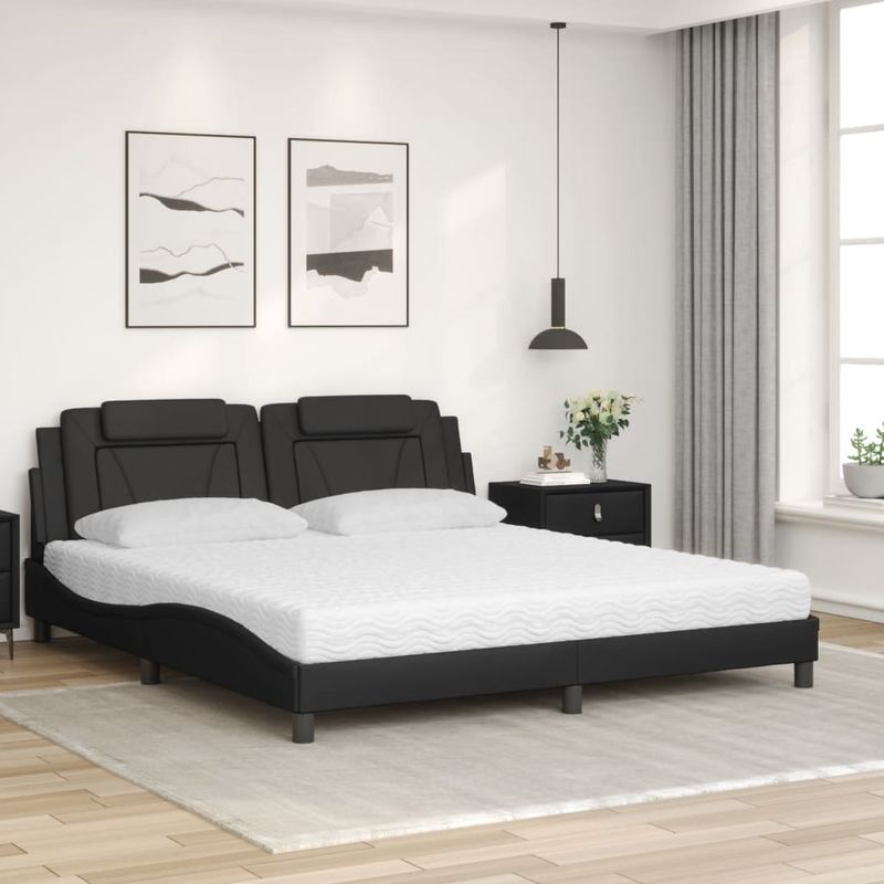 Casa si Gradina - Mobilier - Paturi si accesorii - Paturi - Pat cu saltea, negru, 180x200 cm, piele ecologica - Infinity.ro