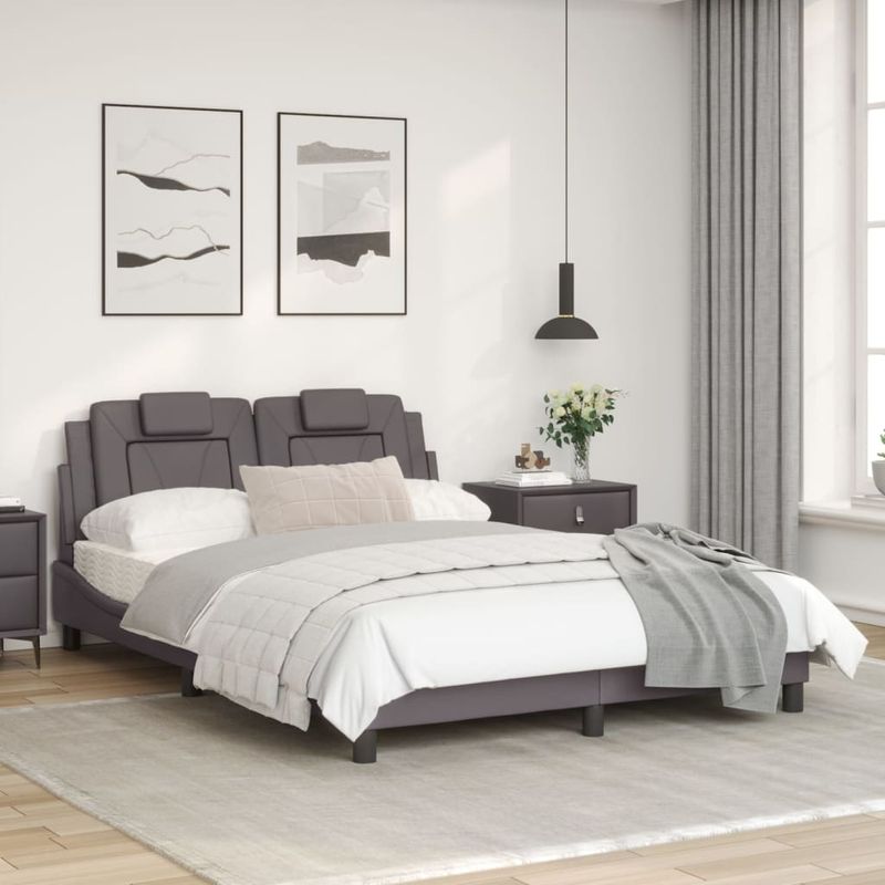 Casa si Gradina - Mobilier - Paturi si accesorii - Paturi - Cadru de pat cu tablie, gri, 140x190 cm, piele ecologica - Infinity.ro