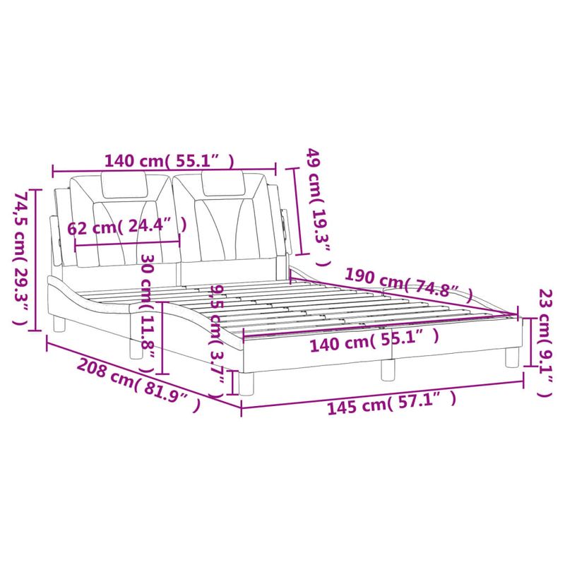 Casa si Gradina - Mobilier - Paturi si accesorii - Paturi - Cadru de pat cu tablie, gri, 140x190 cm, piele ecologica - Infinity.ro