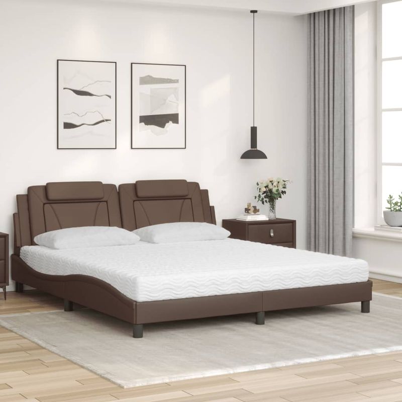 Casa si Gradina - Mobilier - Paturi si accesorii - Paturi - Pat cu saltea, maro, 180x200 cm, piele ecologica - Infinity.ro