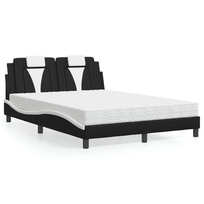 Casa si Gradina - Mobilier - Paturi si accesorii - Paturi - Pat cu saltea, negru si alb, 140x190 cm, piele ecologica - Infinity.ro