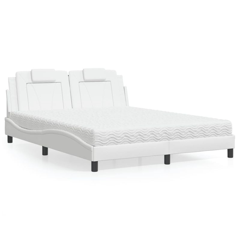 Casa si Gradina - Mobilier - Paturi si accesorii - Paturi - Pat cu saltea, alb, 160x200 cm, piele ecologica - Infinity.ro
