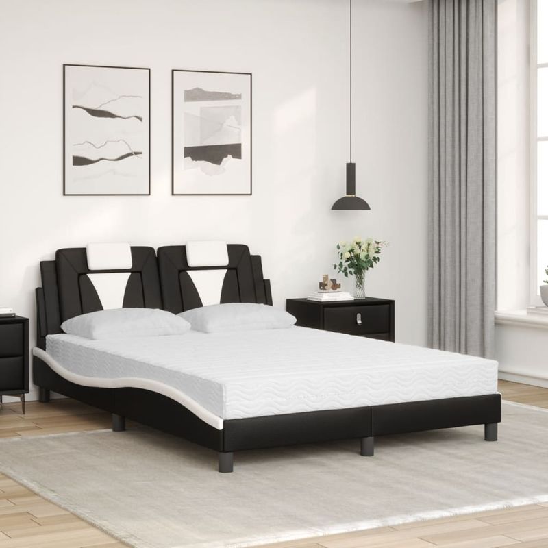 Casa si Gradina - Mobilier - Paturi si accesorii - Paturi - Pat cu saltea, negru si alb, 140x190 cm, piele ecologica - Infinity.ro