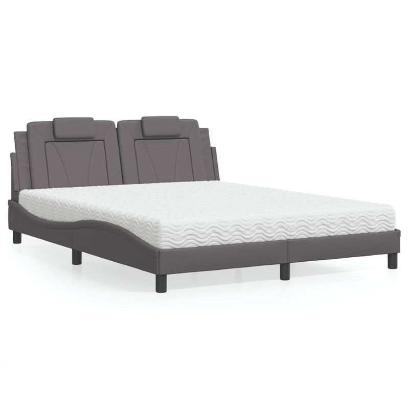 Casa si Gradina - Mobilier - Paturi si accesorii - Paturi - Pat cu saltea, gri, 160x200 cm, piele ecologica - Infinity.ro