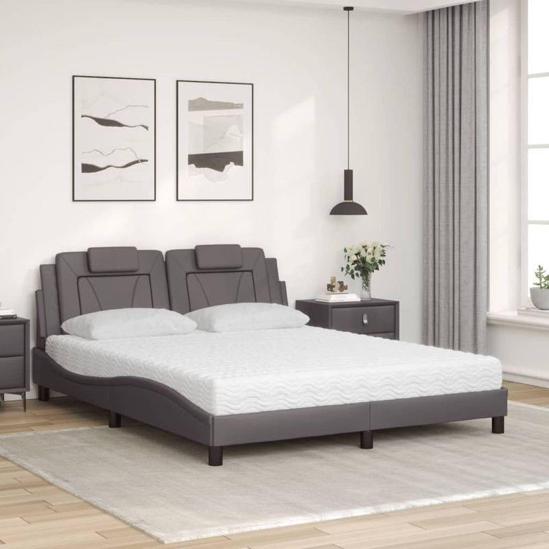 Casa si Gradina - Mobilier - Paturi si accesorii - Paturi - Pat cu saltea, gri, 160x200 cm, piele ecologica - Infinity.ro