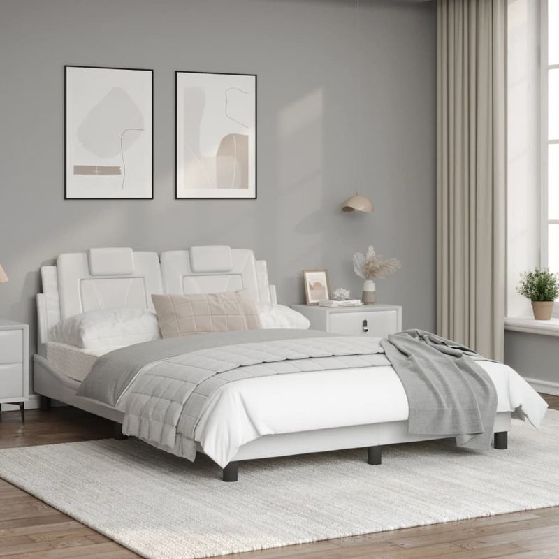 Casa si Gradina - Mobilier - Paturi si accesorii - Paturi - Cadru de pat cu tablie, alb, 140x190 cm, piele ecologica - Infinity.ro