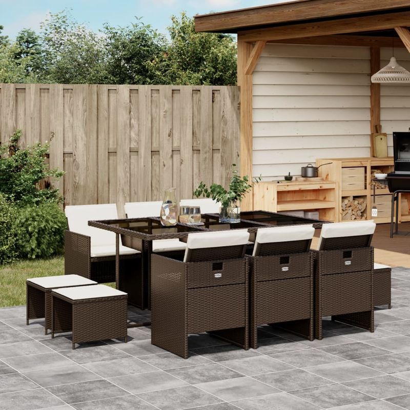 Casa si Gradina - Gradina si terasa - Mobilier exterior - Seturi mobila gradina - Set mobilier de gradina cu perne, 11 piese, maro, poliratan - Infinity.ro