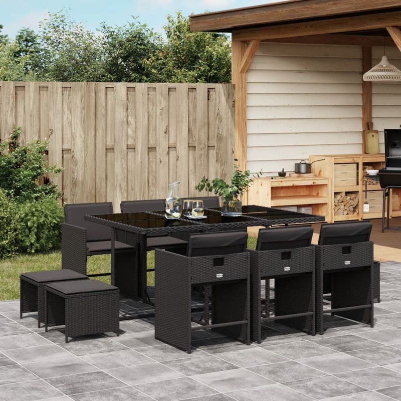 Casa si Gradina - Gradina si terasa - Mobilier exterior - Seturi mobila gradina - Set mobilier de exterior cu perne, 11 piese, negru, poliratan - Infinity.ro