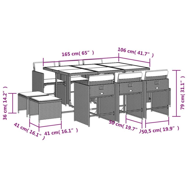 Casa si Gradina - Gradina si terasa - Mobilier exterior - Seturi mobila gradina - Set mobilier de exterior cu perne, 11 piese, negru, poliratan - Infinity.ro