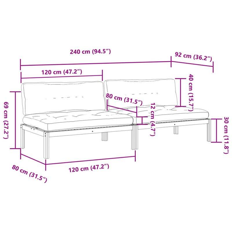 Casa si Gradina - Gradina si terasa - Mobilier exterior - Canapele si fotolii gradina - Canapele mijloc gradina paleti 2 buc., perne, lemn masiv acacia, gri - Infinity.ro