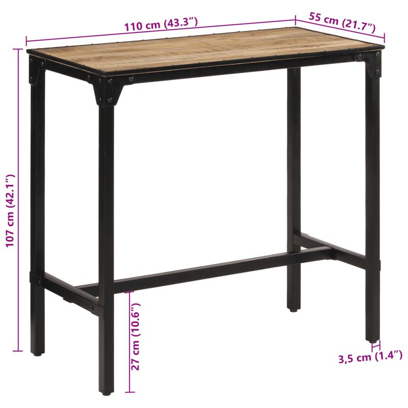 Sport si Outdoor - Camping - Mobilier pentru camping - Mese camping - Masa de bar, 110x55x107 cm, lemn masiv de mango nefinisat - Infinity.ro